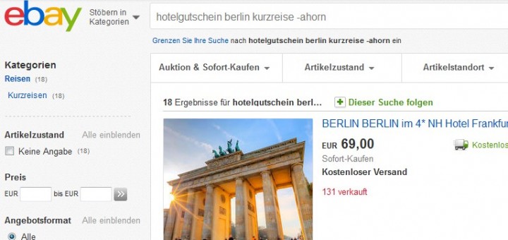 gutschein für Reisen bei ebay